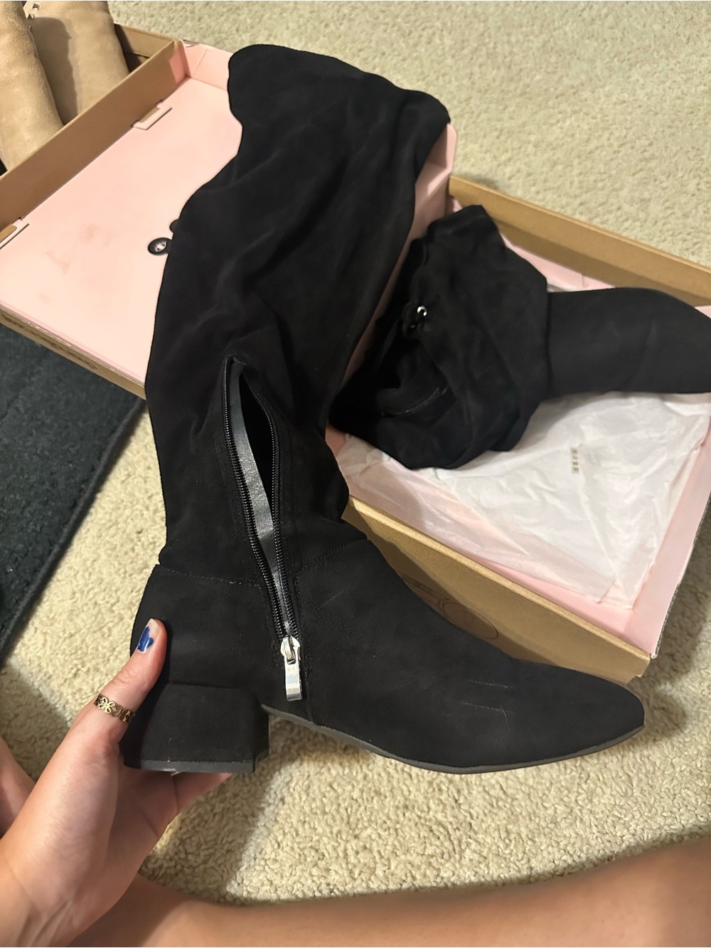 Charlotte Russe Black Suede Lace-Up Knee Boots
